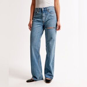 ABERCROMBIE & FITCH AF High Rise Loose Jean Thigh Slash Blue Cotton Denim 25/0S